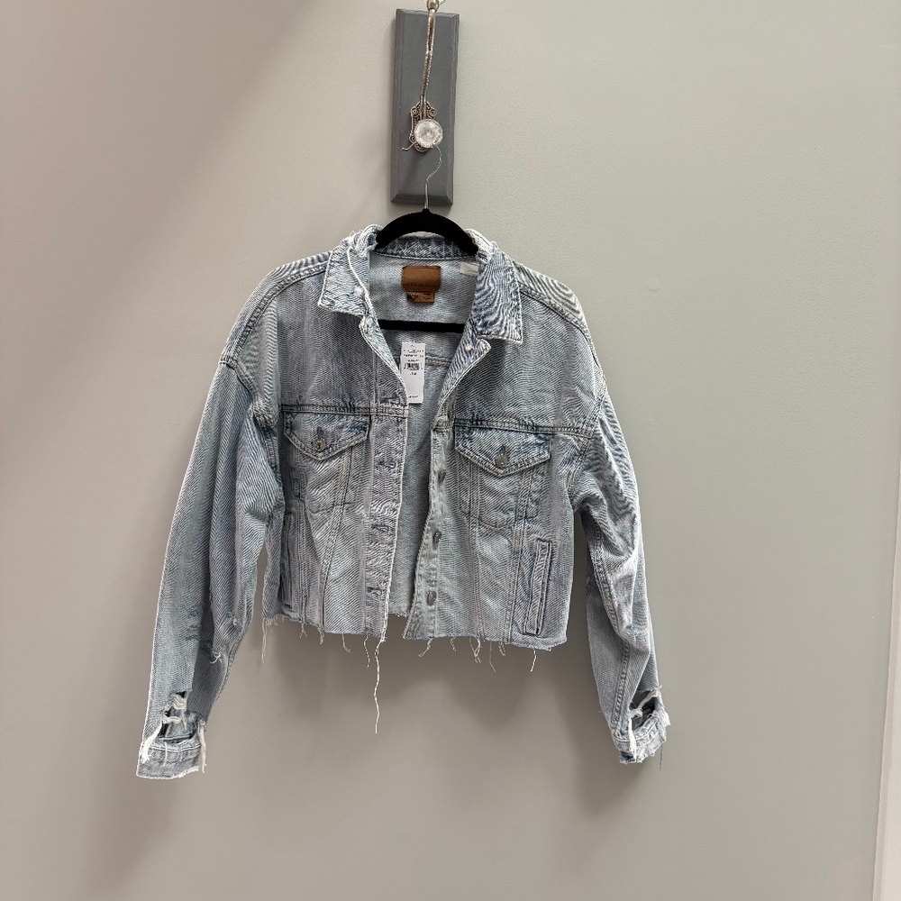 Cropped Distressed Jean Jacket